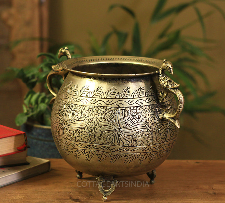 Brass Vintage Carved Planter