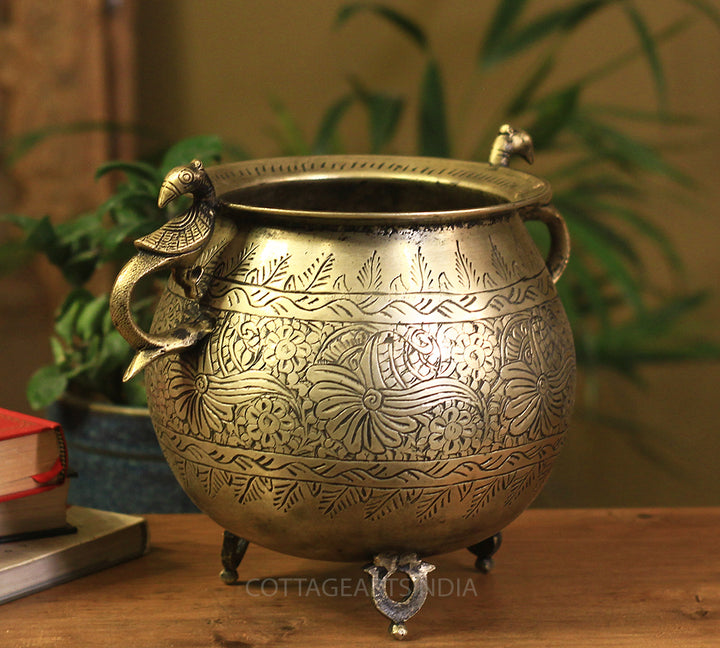 Brass Vintage Carved Planter