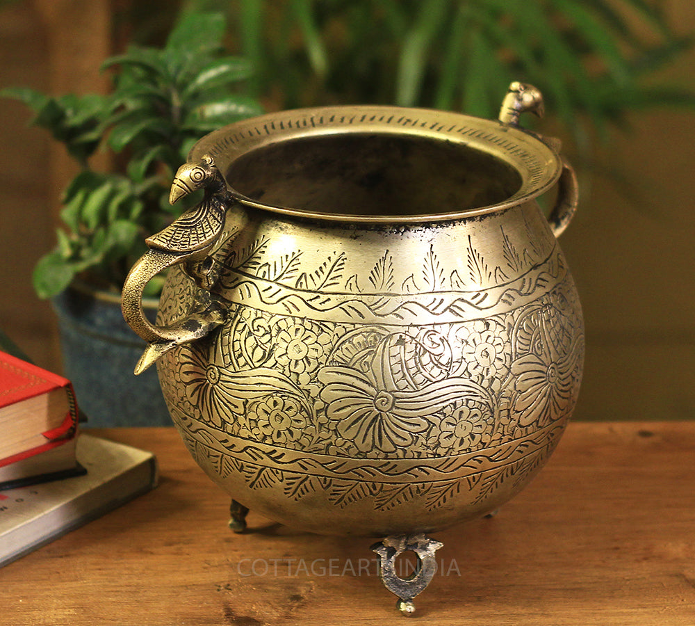 Brass Vintage Carved Planter