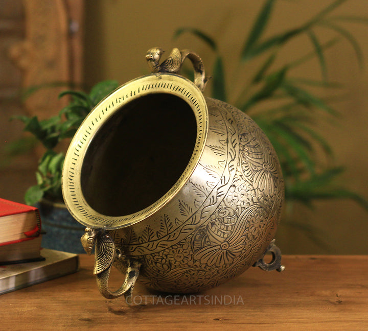 Brass Vintage Carved Planter
