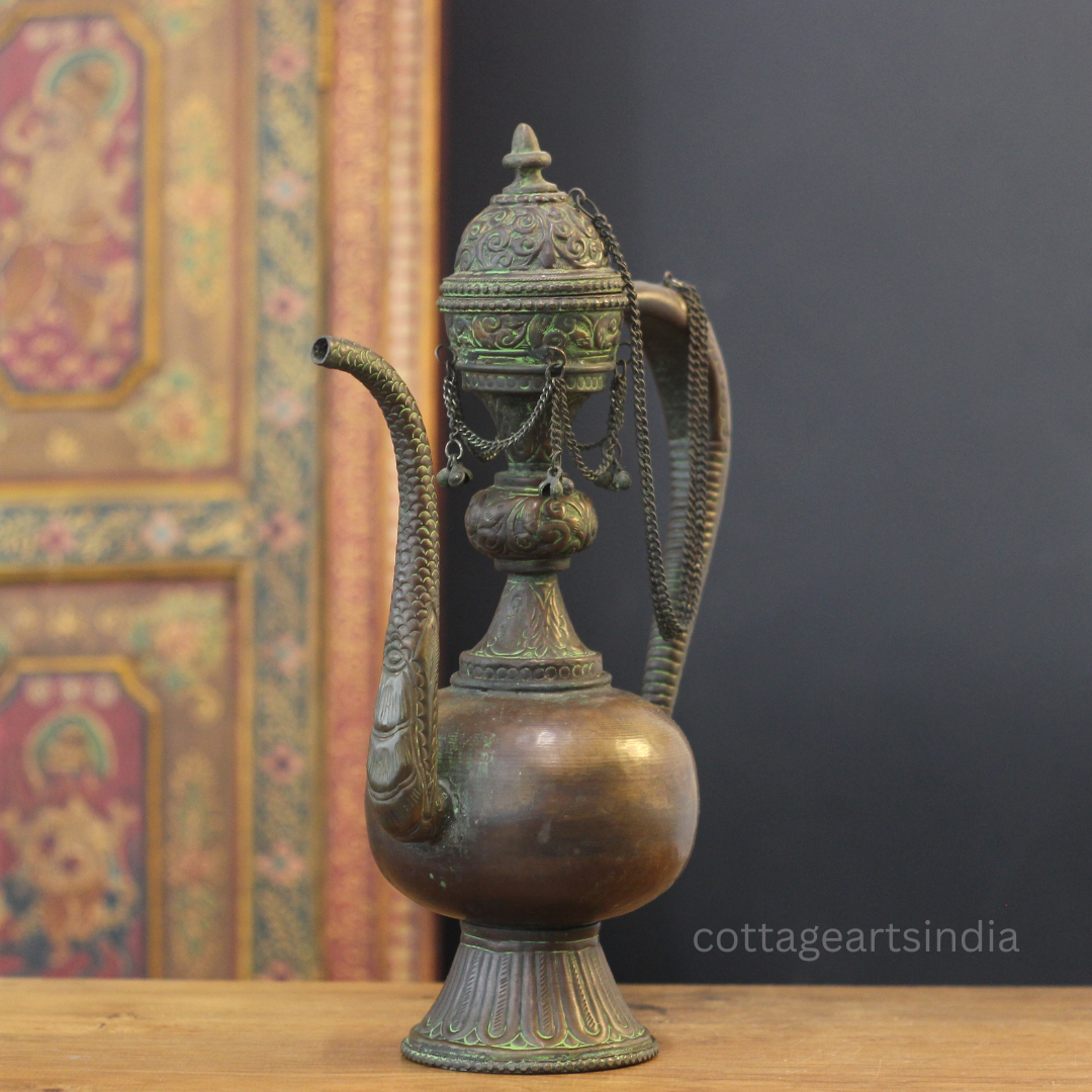Tibetan Buddhist Ritual Ewer | Handcrafted Copper Decor