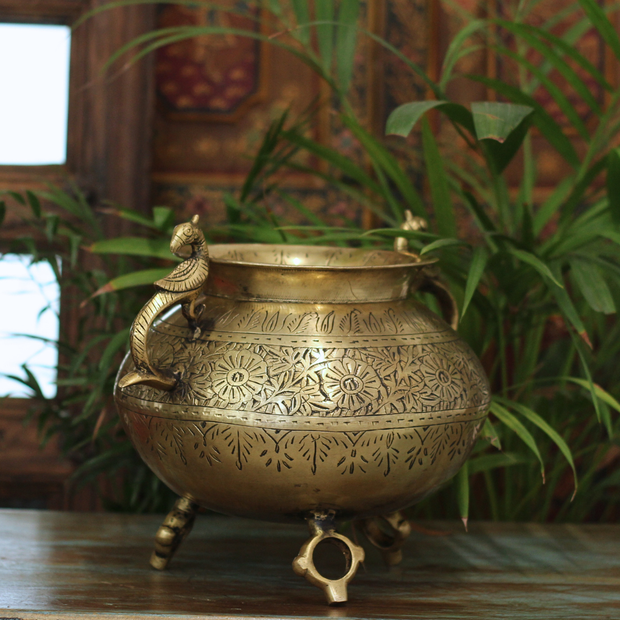 Brass Vintage Carved Planter