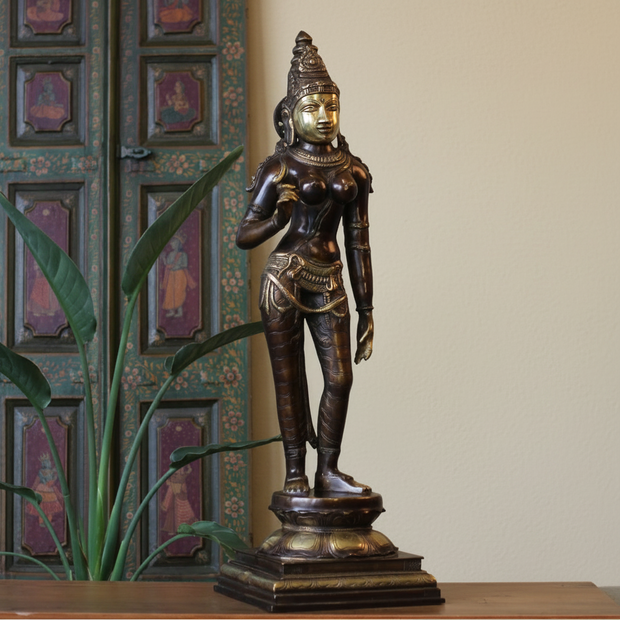 Handcrafted Uma Parvati Sculpture 27" | Chola Inspired South Indian Goddess Statue
