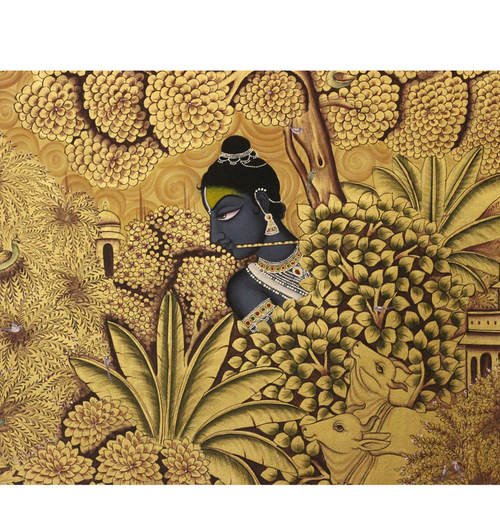 Golden Krishna Wall Art Pichwai Style Miniature Painting