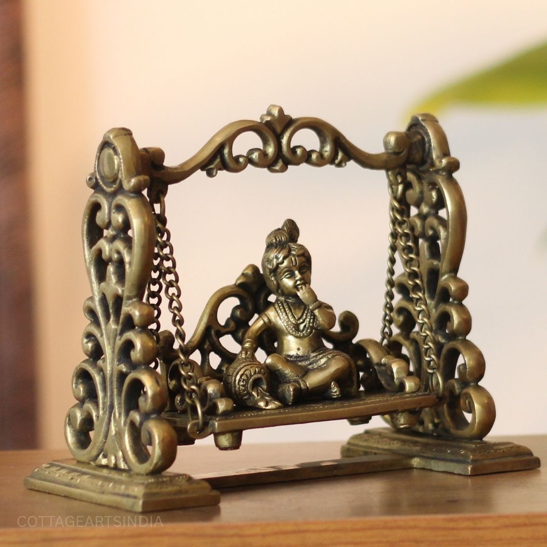 Baby Krishna on Jhula Brass Statue | Handcrafted Bal Gopal Swing Idol