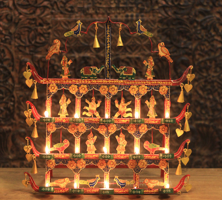 Wrought Iron Painted Toran T- light Holder 22”