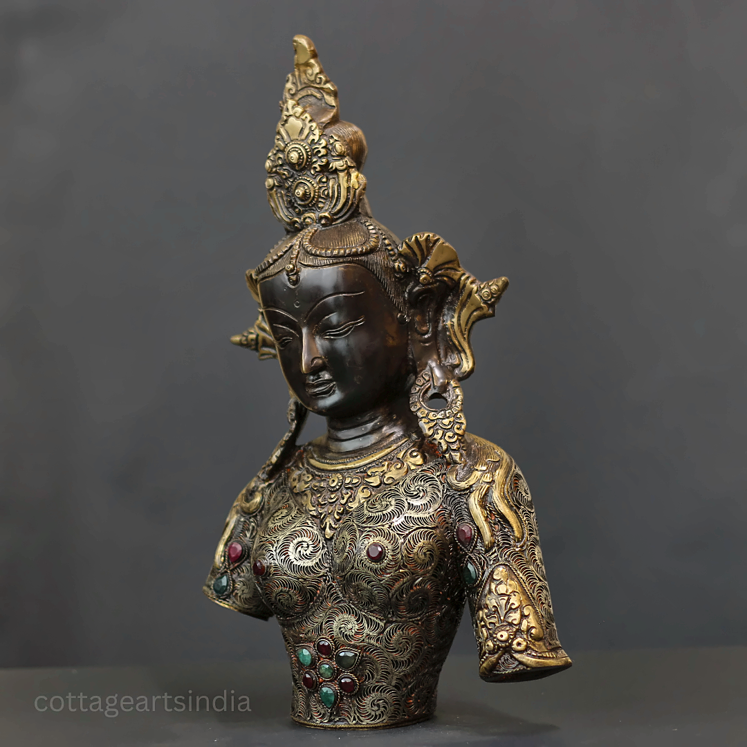 Brass Tara Bust: Filigree by Master Artisan Ram Kumar