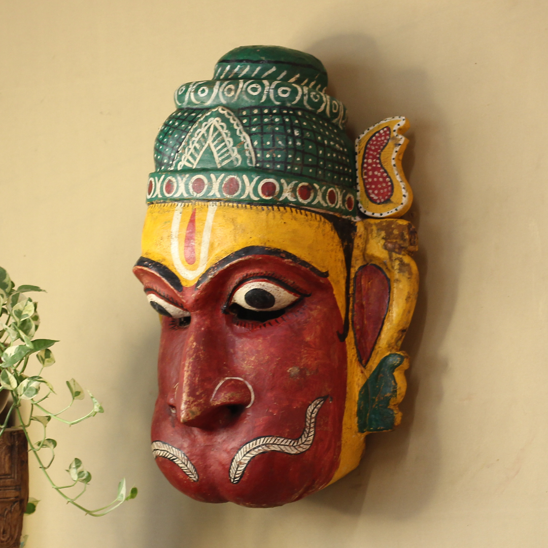 Vintage Odisha Wooden Folk Mask – Traditional Indian Folk Art
