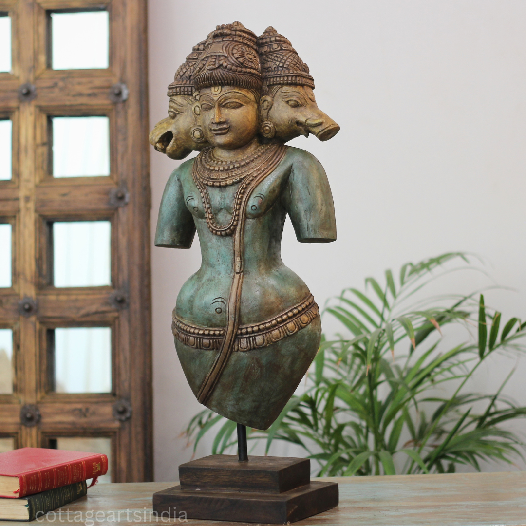 Handcrafted Wooden Vaikuntha Vishnu with Narasimha & Varaha