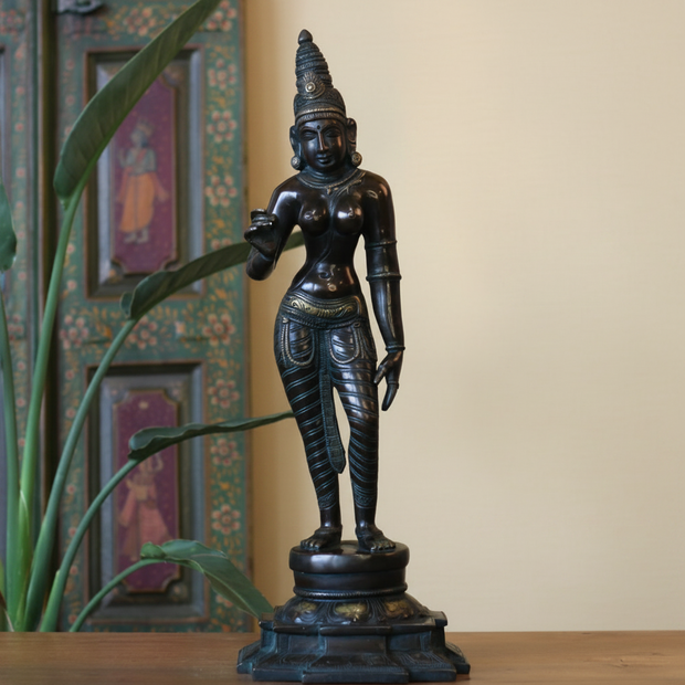 Standing Uma Parvati Brass Sculpture | Chola Style Spiritual Art