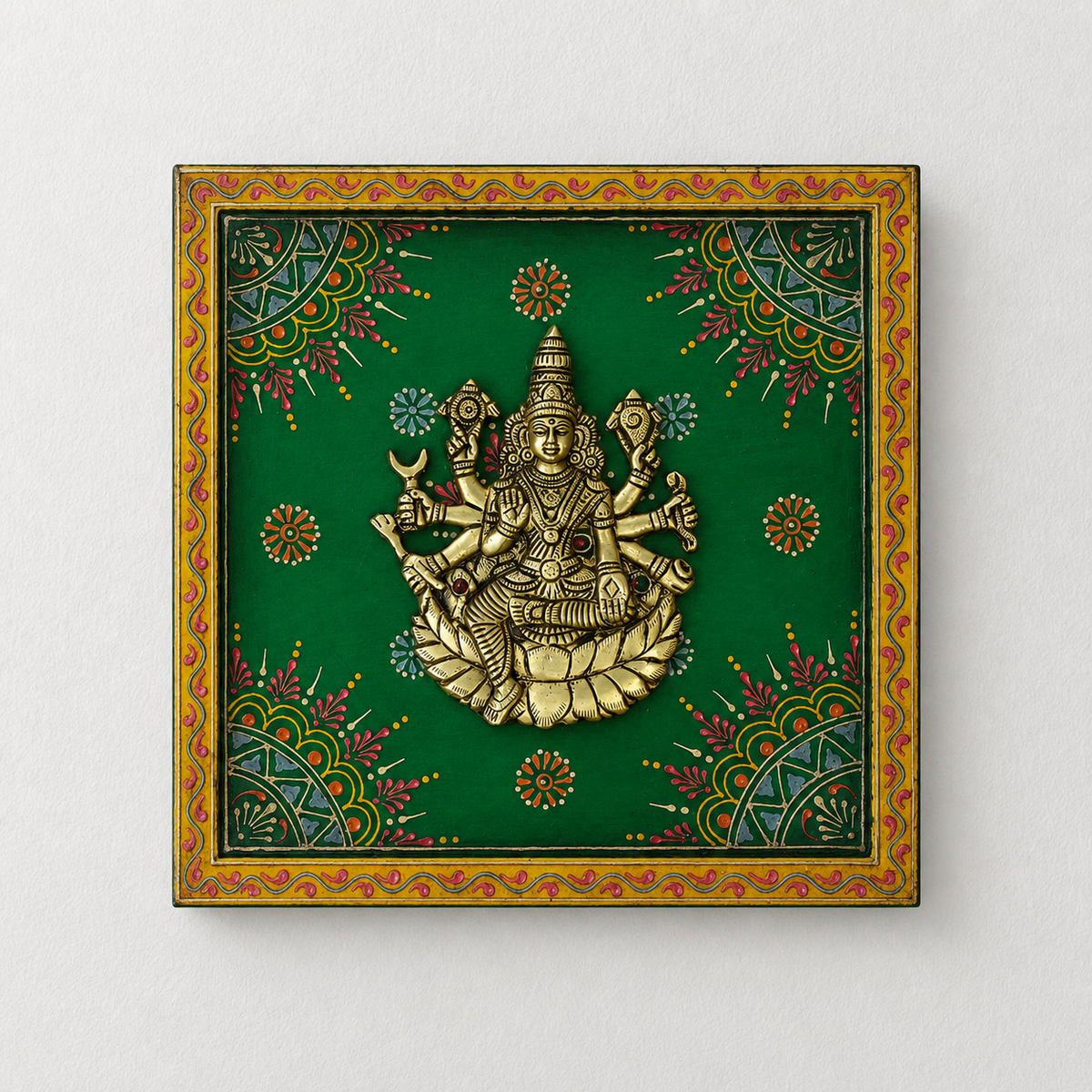 Wooden Handpainted Framed Brass Ashtalakshmi And Lotus -Set of 9
