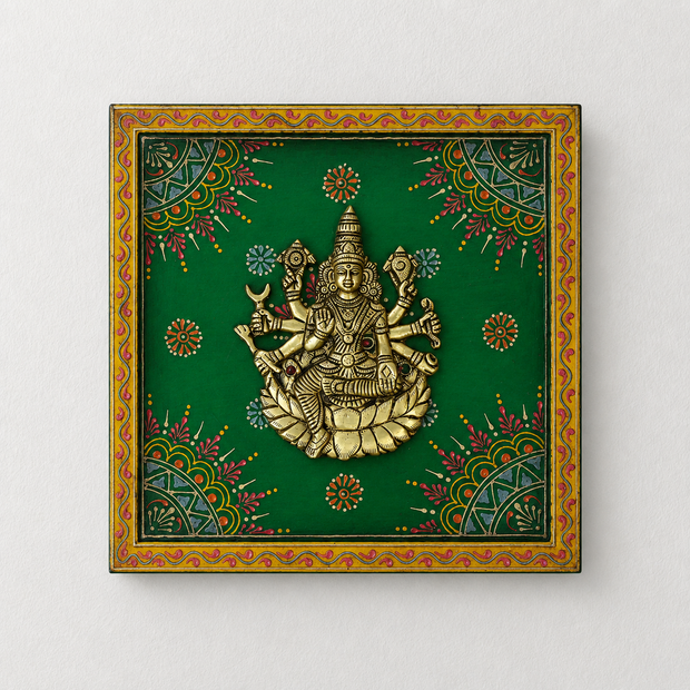 Wooden Handpainted Framed Brass Ashtalakshmi And Lotus -Set of 9