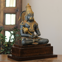 Brass Meditating Hanuman – Matte Black and Antique Gold Finish