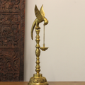 Brass Parrot Oil Lamp | Handcrafted Traditional Hanging Diya Stand