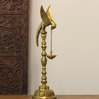 Brass Parrot Oil Lamp | Handcrafted Traditional Hanging Diya Stand