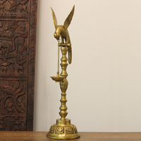 Brass Parrot Oil Lamp | Handcrafted Traditional Hanging Diya Stand