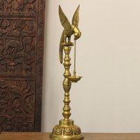 Brass Parrot Oil Lamp | Handcrafted Traditional Hanging Diya Stand