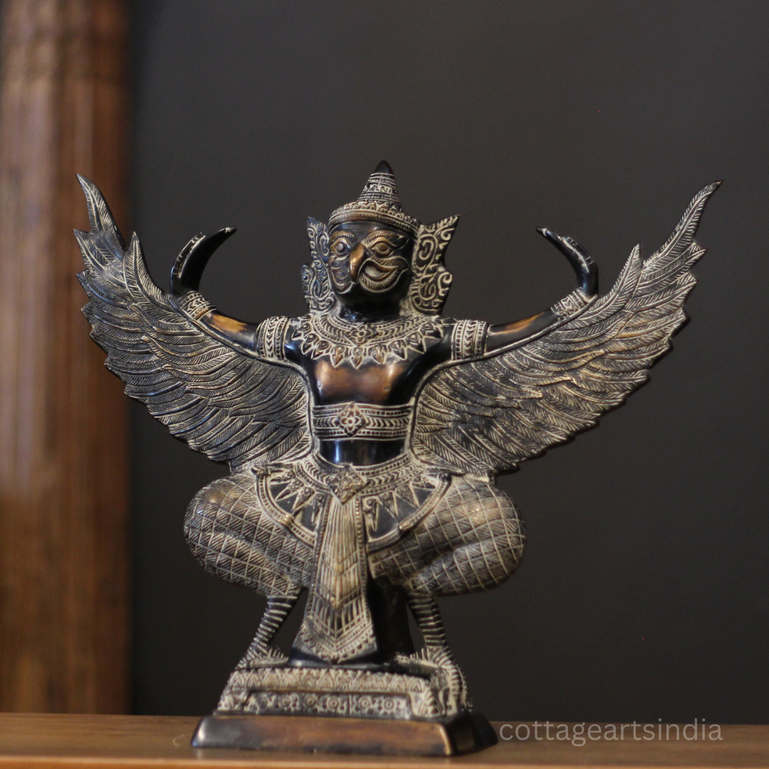 Brass Garuda Half Sitting Posture Antique Black Gold Finish