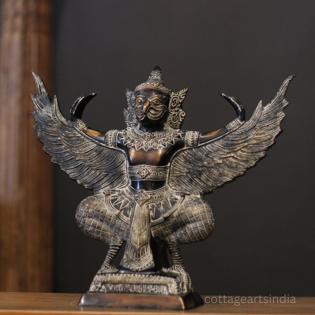 Brass Garuda Half Sitting Posture Antique Black Gold Finish