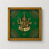 Wooden Handpainted Framed Brass Ashtalakshmi And Lotus -Set of 9