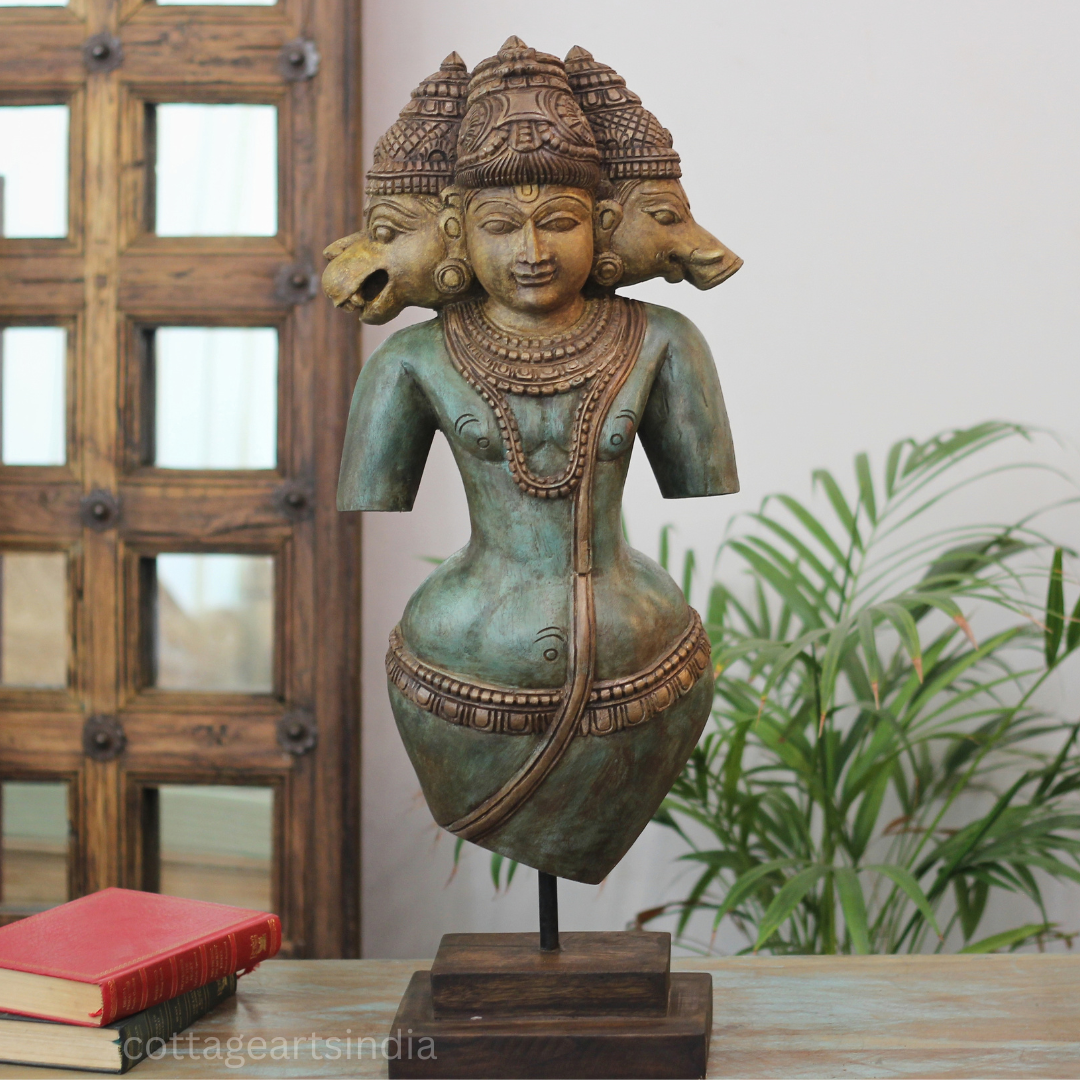 Handcrafted Wooden Vaikuntha Vishnu with Narasimha & Varaha