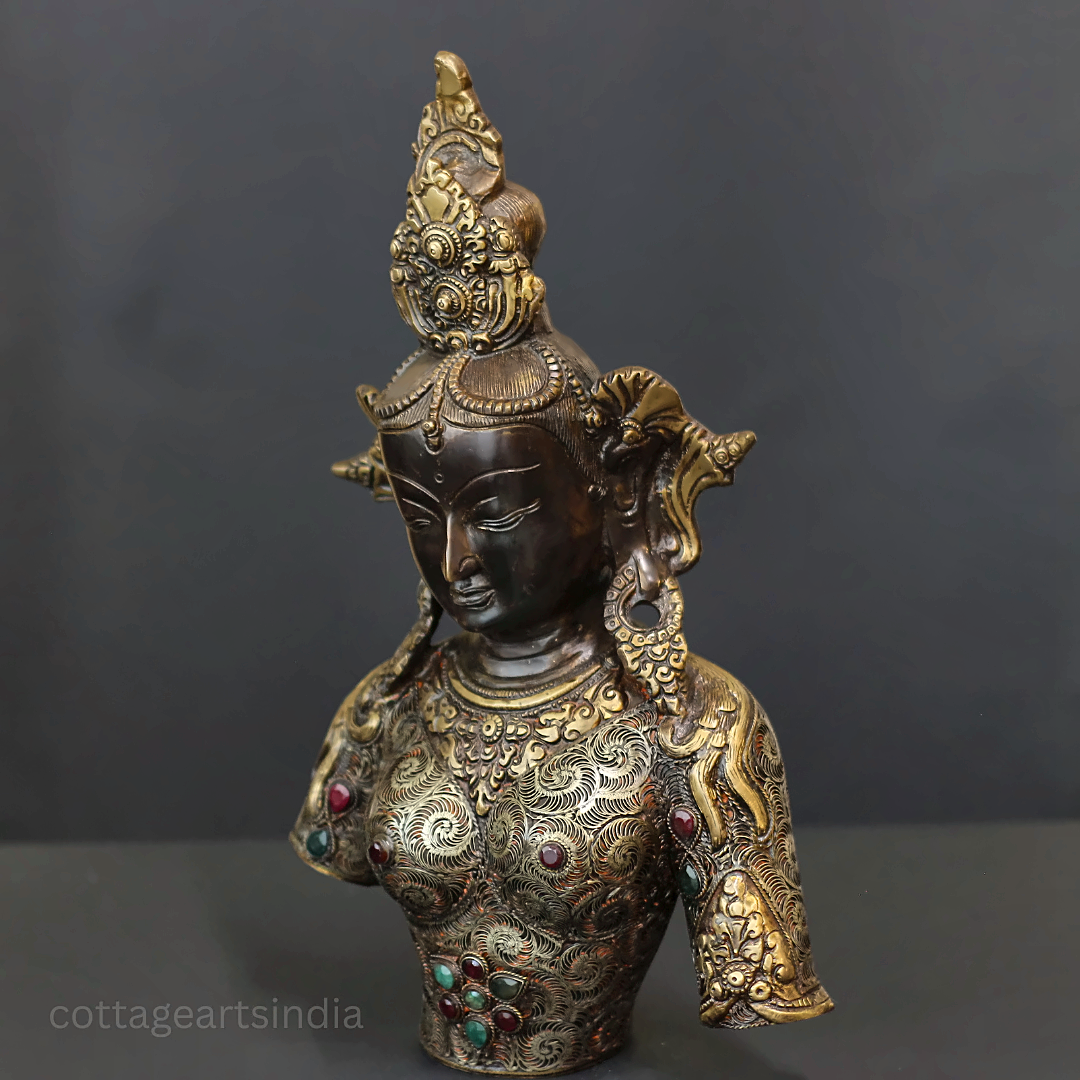 Brass Tara Bust: Filigree by Master Artisan Ram Kumar