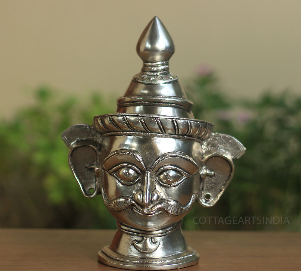 Brass Shiva Mukhlingam Idol -Silver Finished