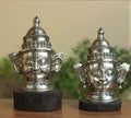 Brass Shiva And Gauri Mukhlingam Mask With Wooden Base