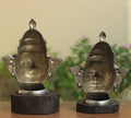 Brass Shiva And Gauri Mukhlingam Mask With Wooden Base