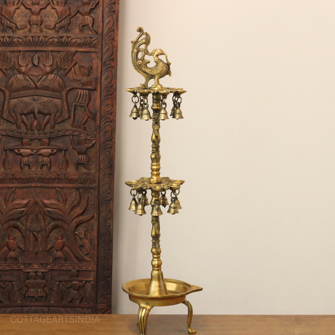 Brass Annapakshi Oil Lamp | Traditional Multi-Tier Brass Diya Stand