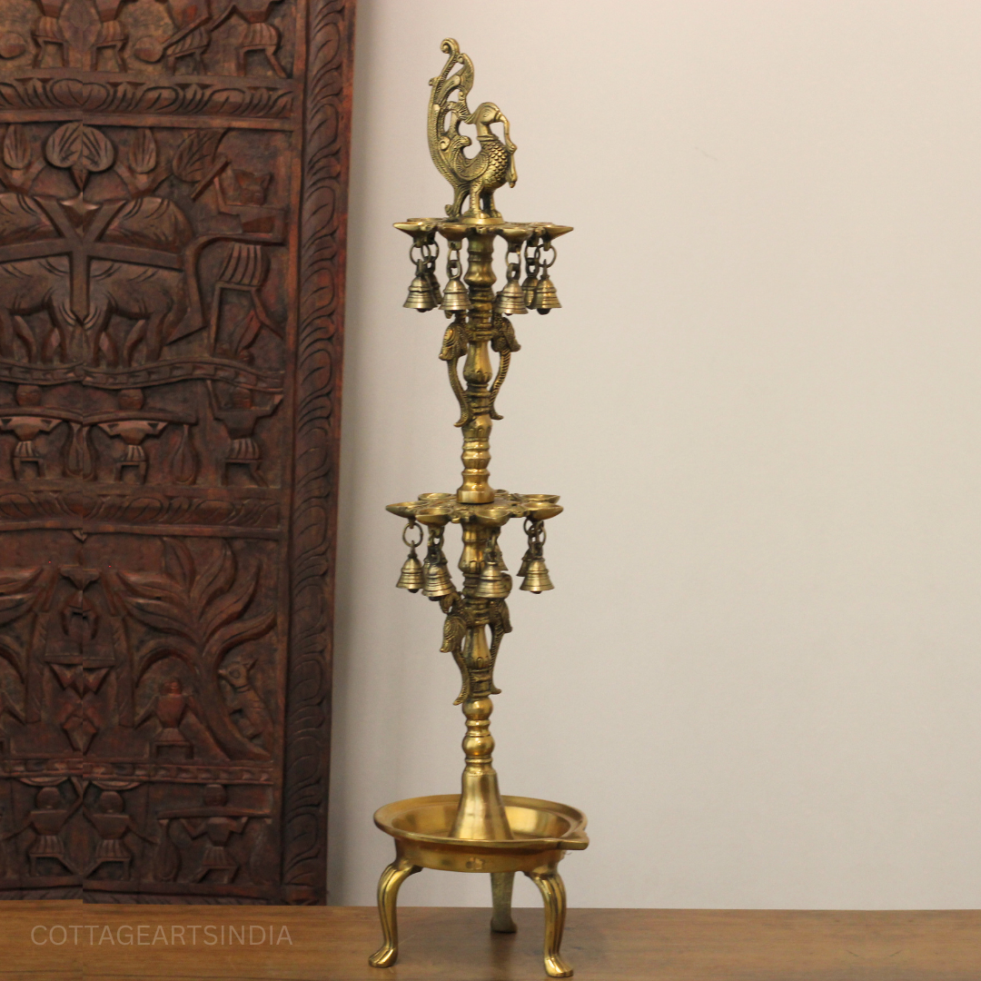 Brass Annapakshi Oil Lamp | Traditional Multi-Tier Brass Diya Stand