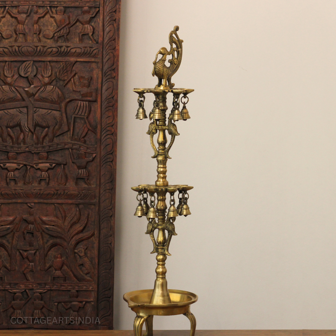 Brass Annapakshi Oil Lamp | Traditional Multi-Tier Brass Diya Stand