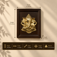 Wooden Framed  Brass Lord Ganesha Wall Panel