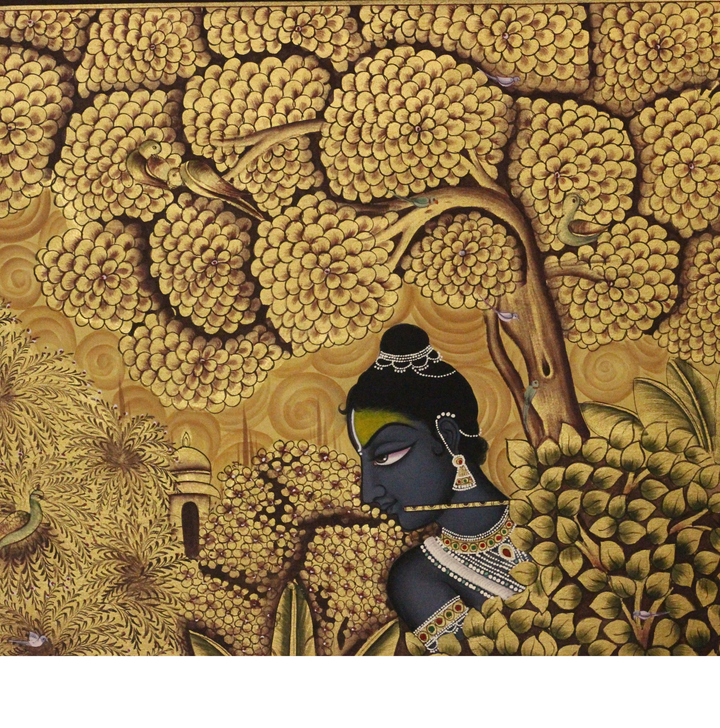 Golden Krishna Wall Art Pichwai Style Miniature Painting