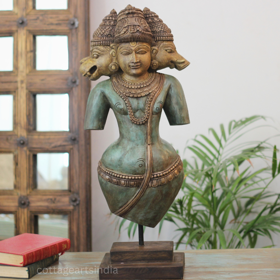 Handcrafted Wooden Vaikuntha Vishnu with Narasimha & Varaha