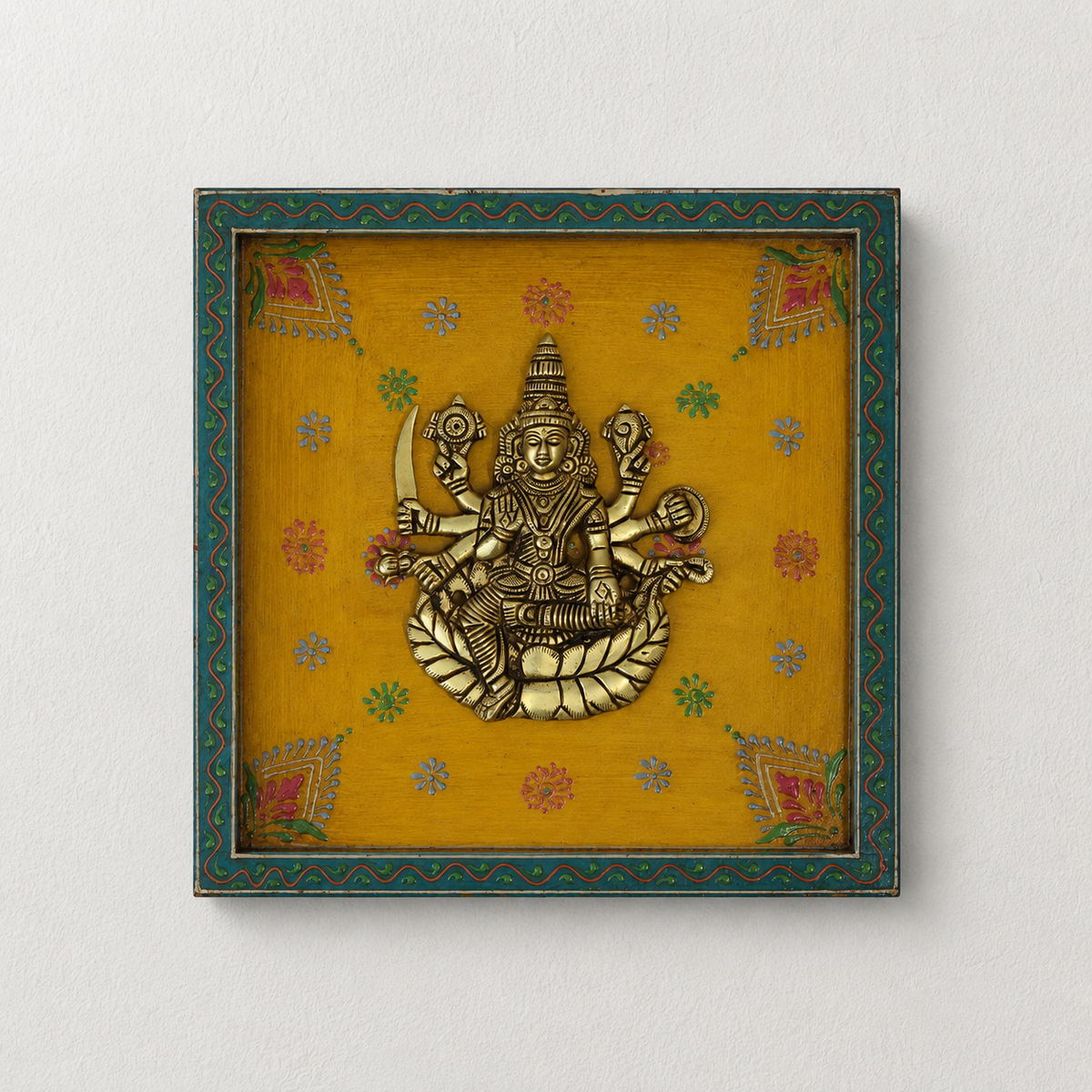 Wooden Handpainted Framed Brass Ashtalakshmi And Lotus -Set of 9