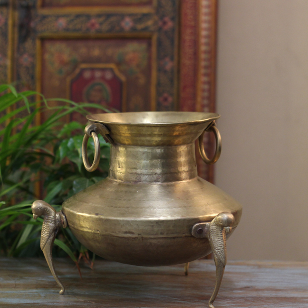 Brass Vintage Carved Planter