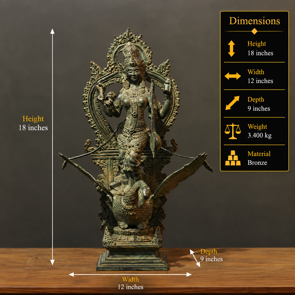 Balinese Bronze  Saraswati On Swan 18"