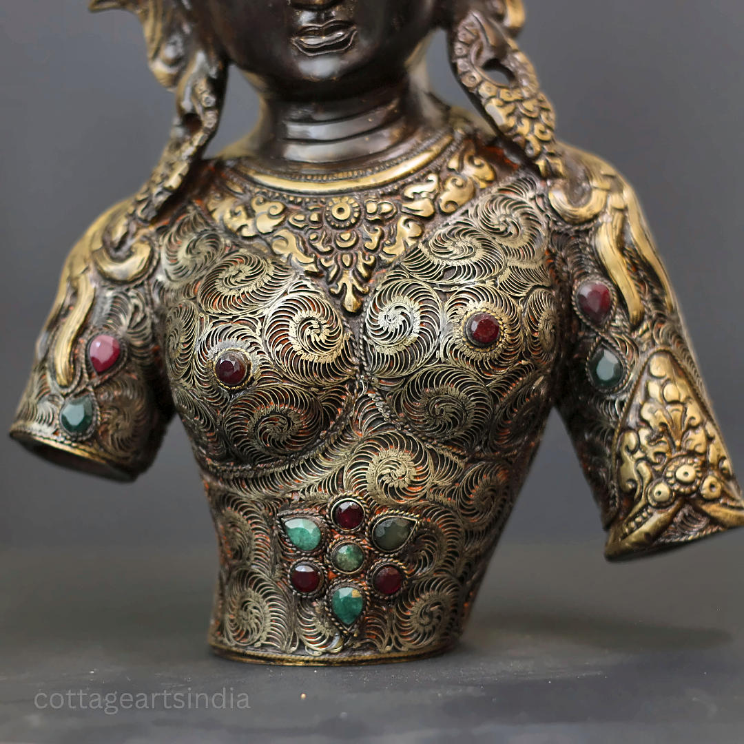 Brass Tara Bust: Filigree by Master Artisan Ram Kumar