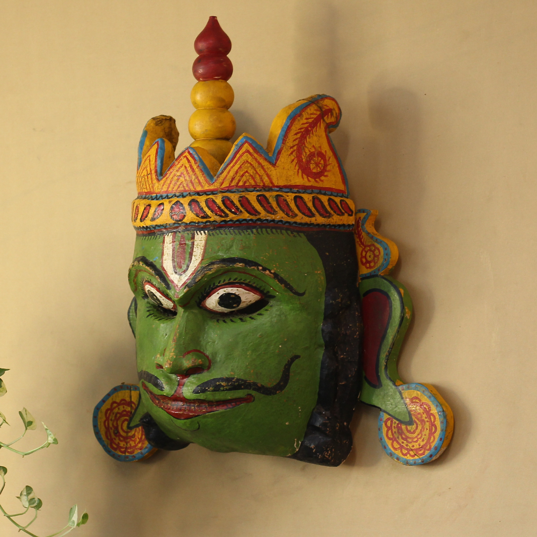 Vintage Odisha Wooden Folk Mask – Traditional Indian Folk Art