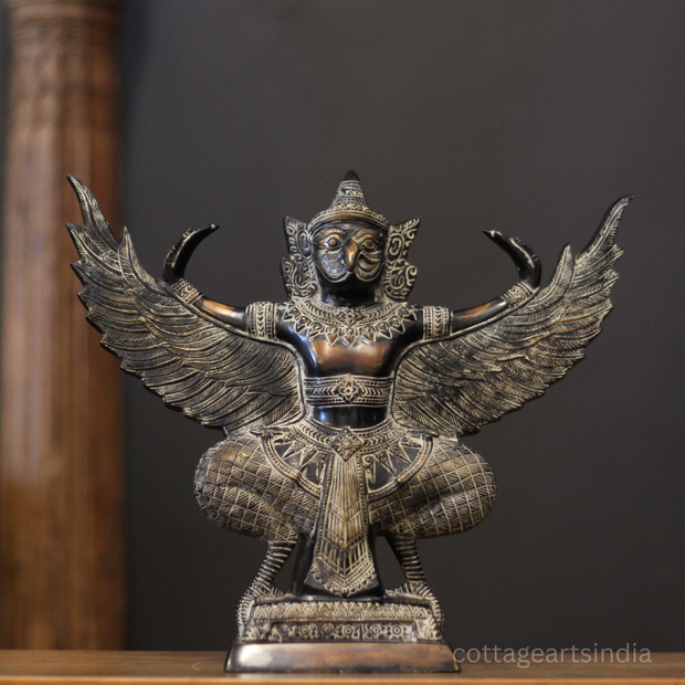 Brass Garuda Half Sitting Posture Antique Black Gold Finish