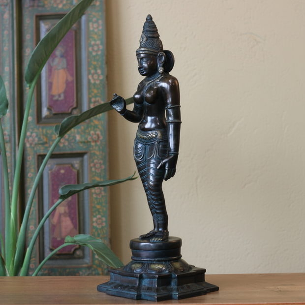 Standing Uma Parvati Brass Sculpture | Chola Style Spiritual Art