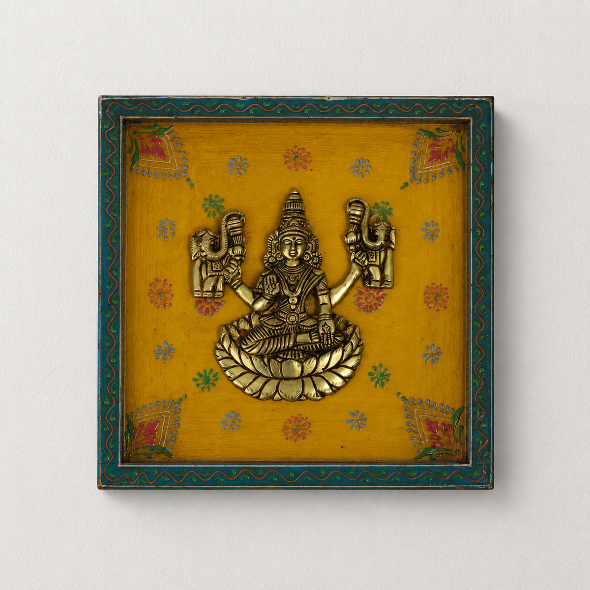 Wooden Handpainted Framed Brass Ashtalakshmi And Lotus -Set of 9