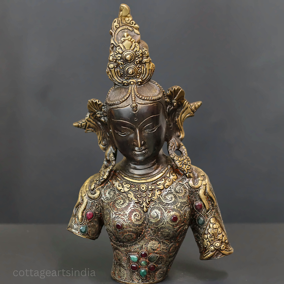 Brass Tara Bust: Filigree by Master Artisan Ram Kumar