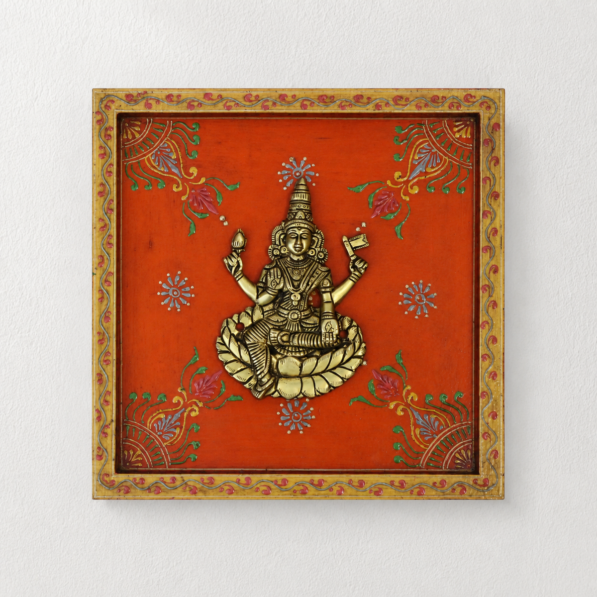 Wooden Handpainted Framed Brass Ashtalakshmi And Lotus -Set of 9