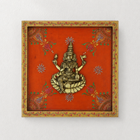 Wooden Handpainted Framed Brass Ashtalakshmi And Lotus -Set of 9
