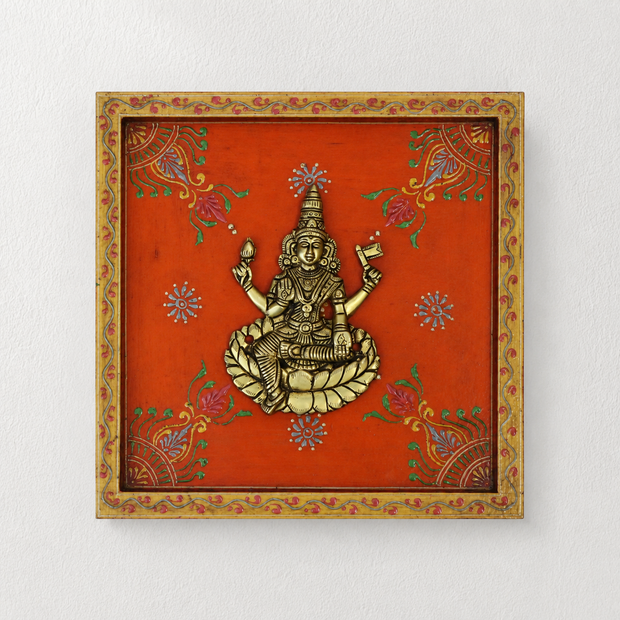 Wooden Handpainted Framed Brass Ashtalakshmi And Lotus -Set of 9