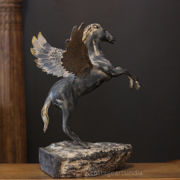 Mythical Winged Horse Brass Sculpture | Black Antique Finish | Symbol of Strength & Freedom