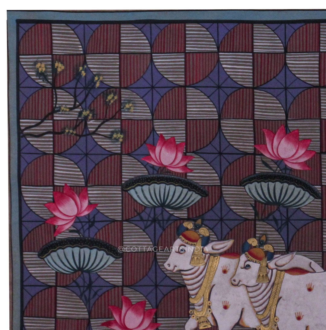 Cow and Lotus Pichwai Painting