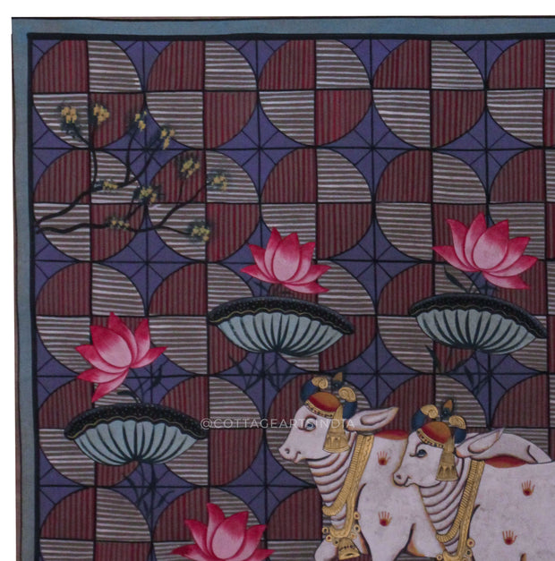 Cow and Lotus Pichwai Painting
